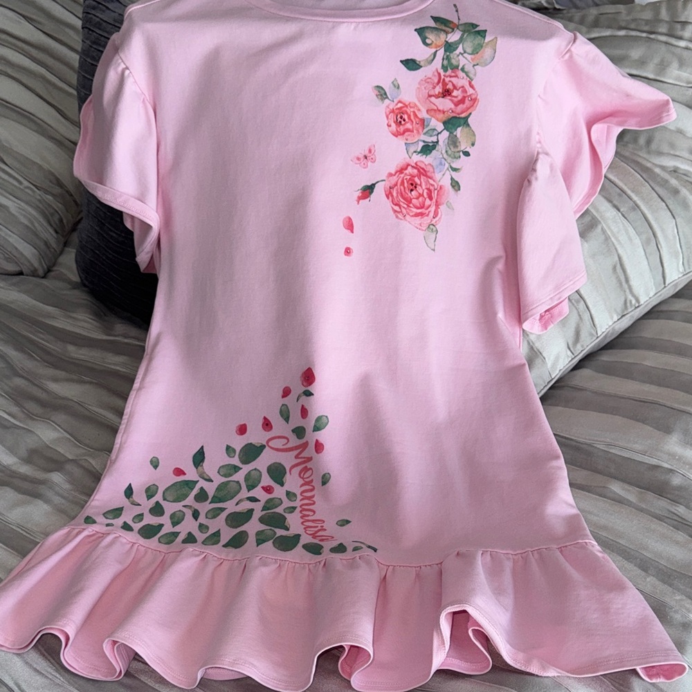 MonnaLisa Pink Floral Ruffle-Hem Top